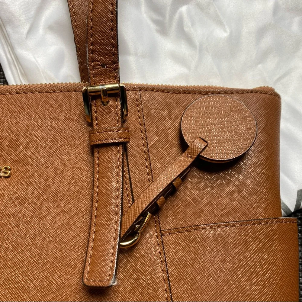 Michael Kors Jet Set Large Crossgrain Leather Top-Zip Tote Bag Purse & Dust Bag